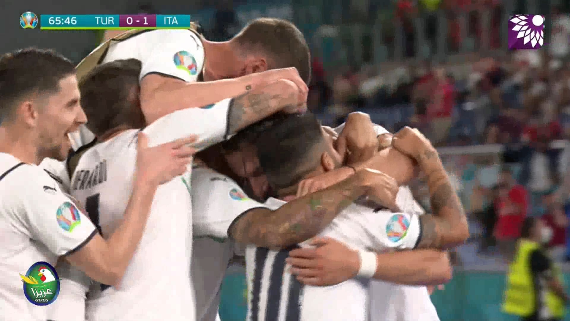 شاهد الهدف الثاني ( 2-0 ) لصالح ايطاليا في شباك تركيا