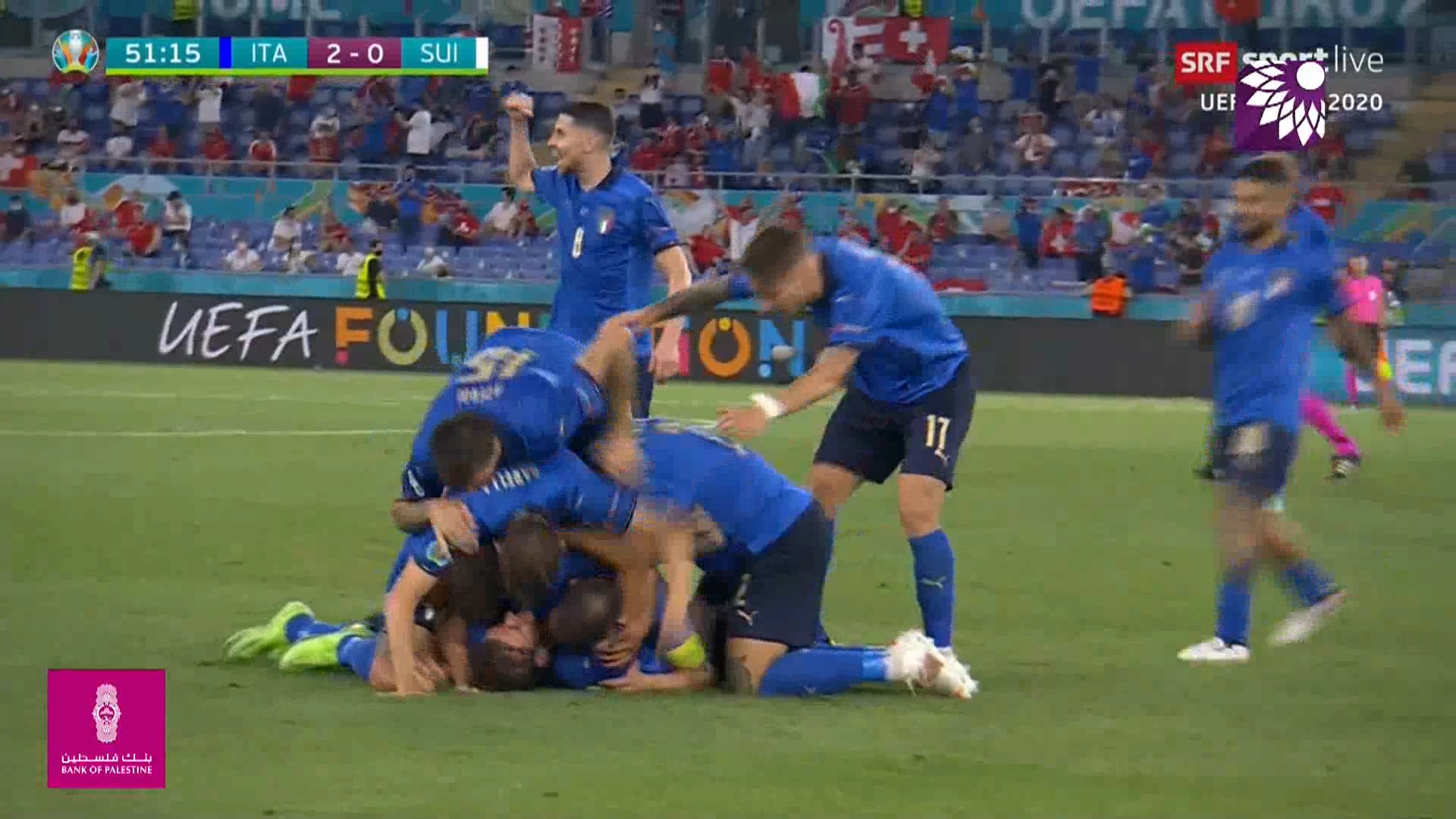 شاهد الهدف الثاني ( 2-0 ) لصالح ايطاليا في شباك سويسرا