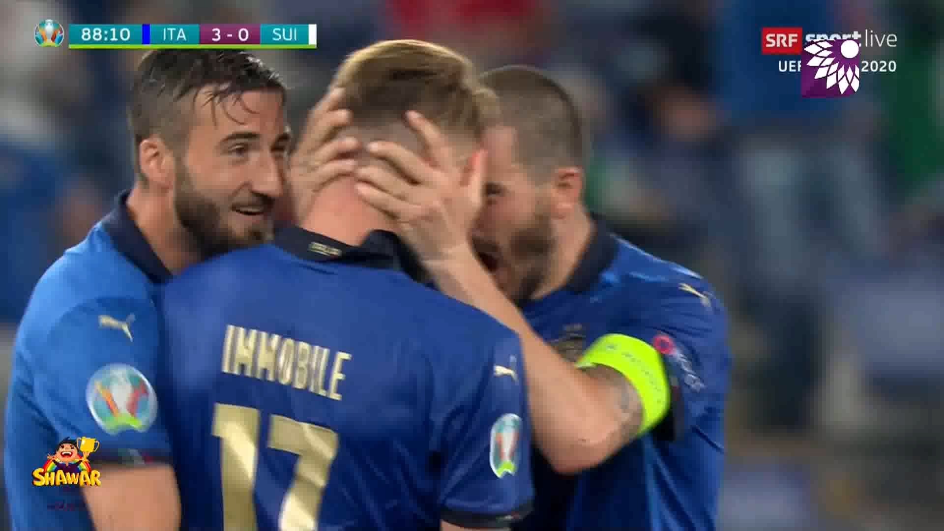 شاهد الهدف الثالث ( 3-0 ) لصالح ايطاليا في شباك سويسرا