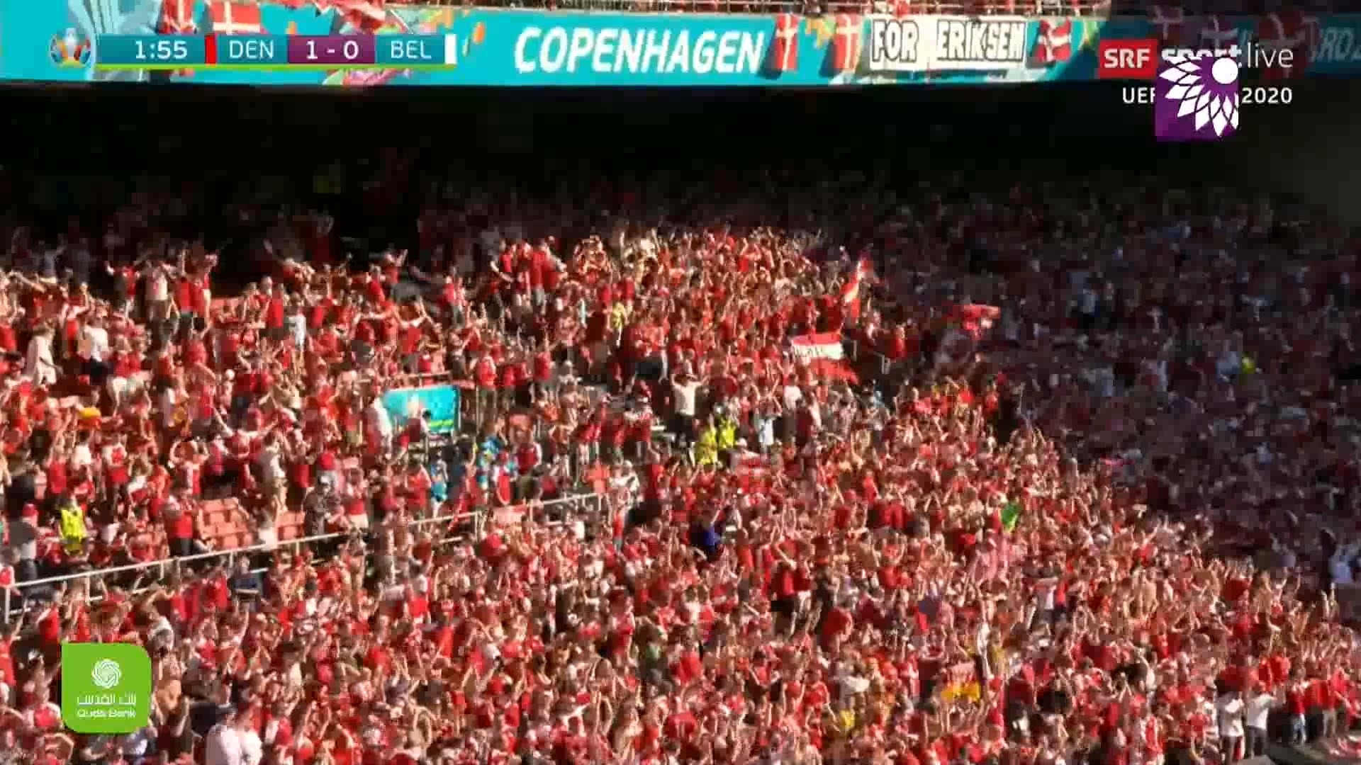 شاهد الهدف الاول ( 1-0 ) لصالح الدانمارك في شباك بلجيكا