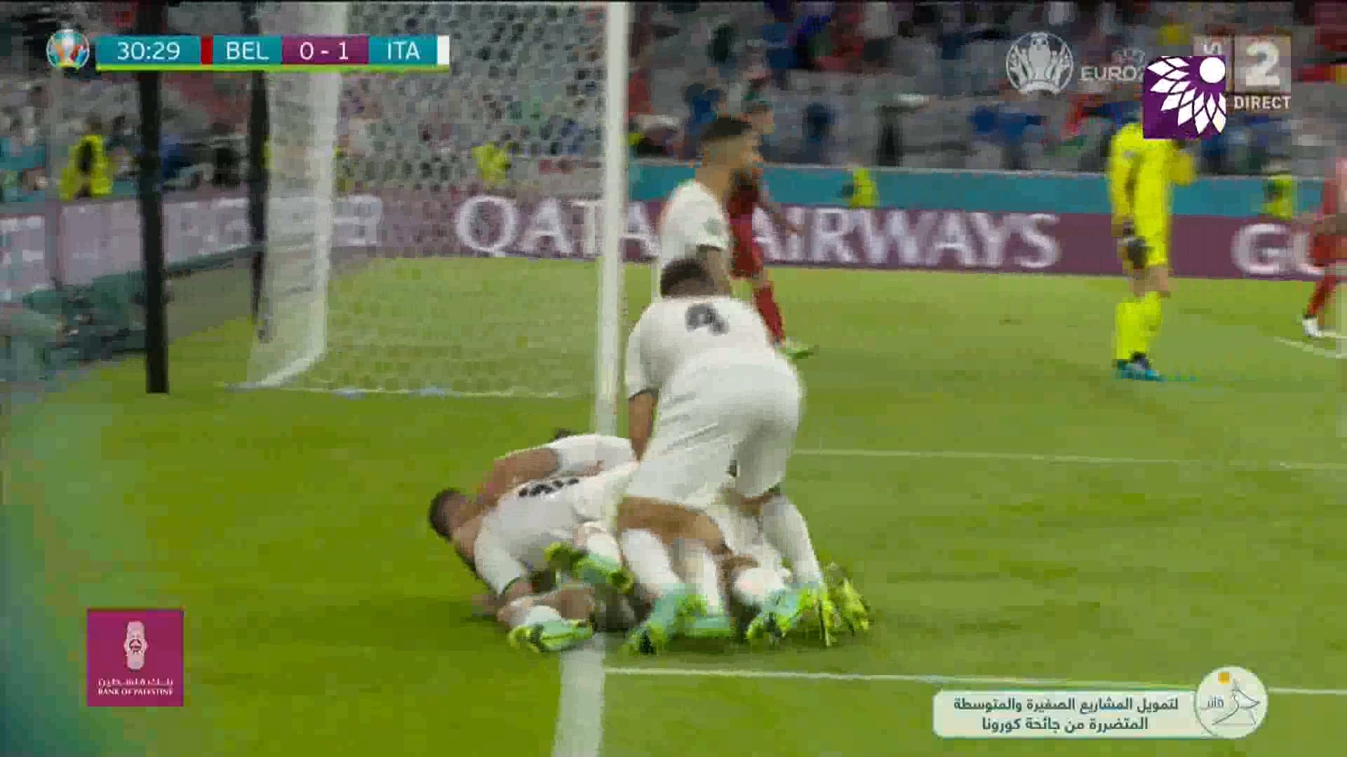 شاهد الهدف الاول (1-0) لصالح ايطاليا في شباك بلجيكا