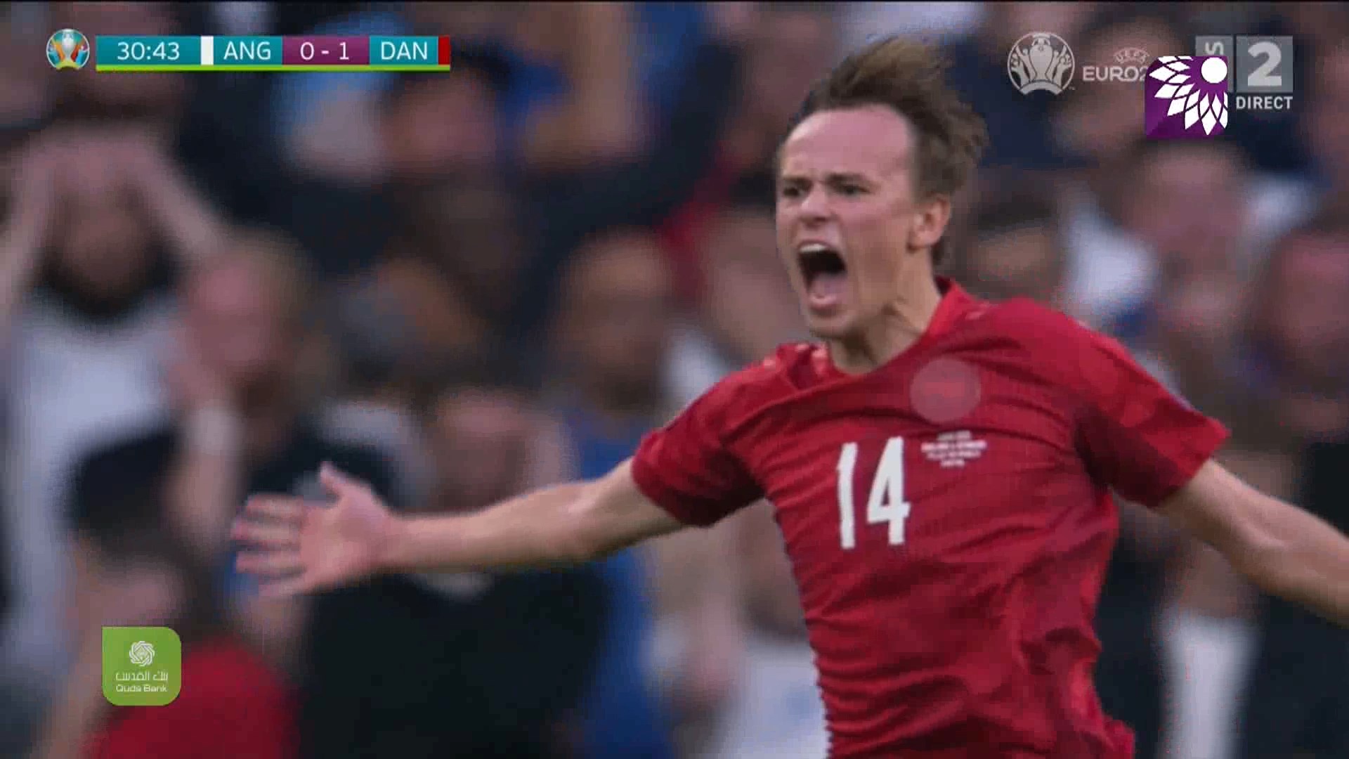 شاهد الهدف الاول (1-0) لصالح الدانمارك في شباك انجلترا