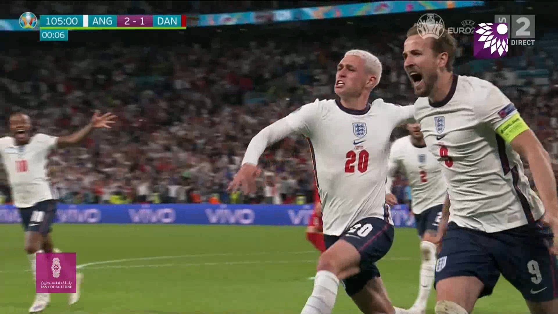 شاهد الهدف الثاني (2-1) لصالح انجلترا في شباك الدانمارك