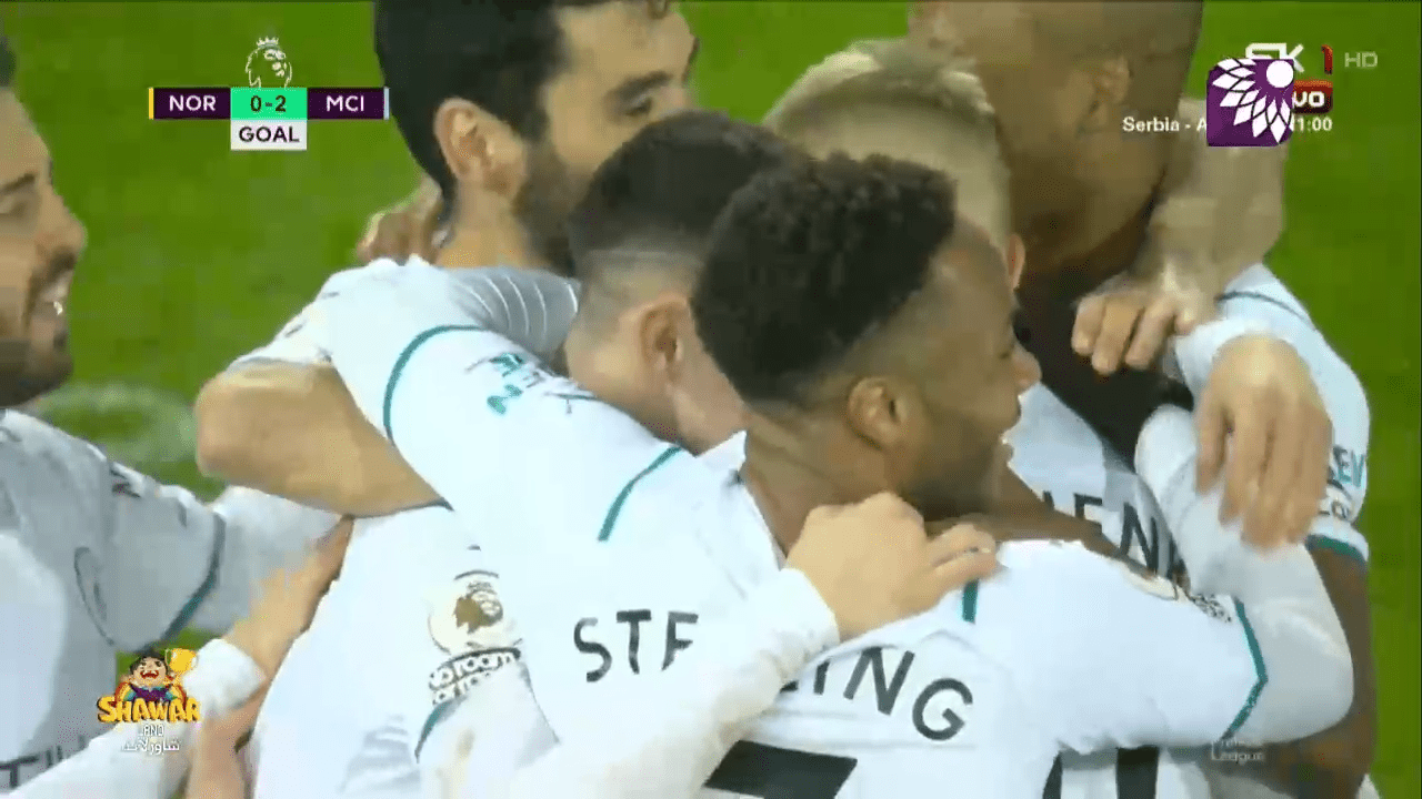 شاهد الهدف الثاني (2-0) لصالح مانشستر سيتي في شباك نوريتش سيتي