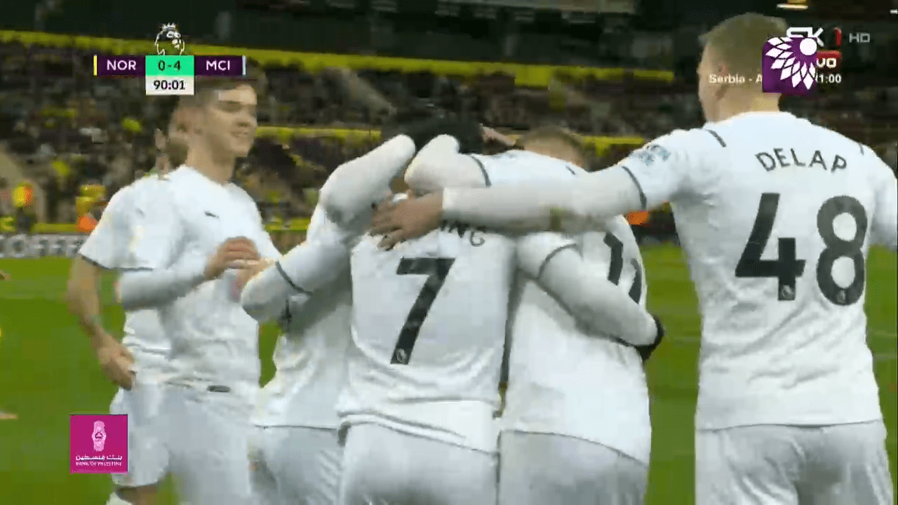 شاهد الهدف الرابع (4-0) لصالح مانشستر سيتي في شباك نوريتش سيتي